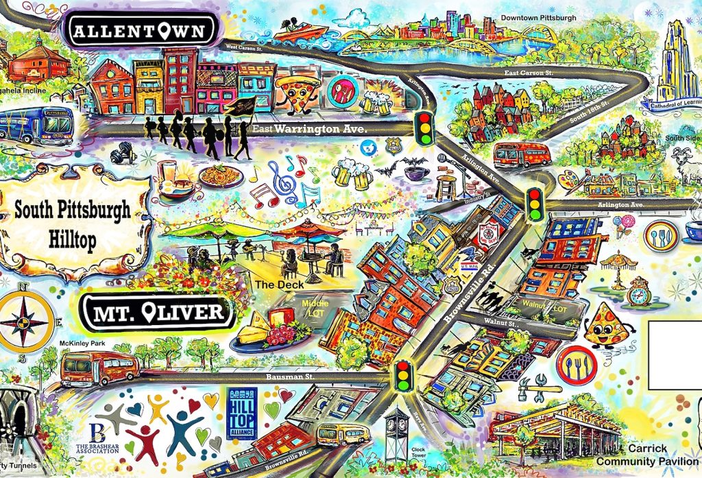 Hilltop business district map illustration